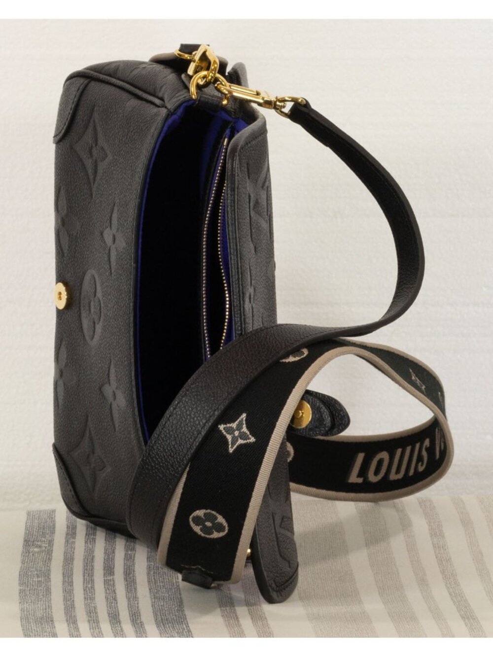 $2950 Louis Vuitton “Diane” Black Embossed Monogram Shoulder Bag w/Gold Hardware - Picture 10 of 11